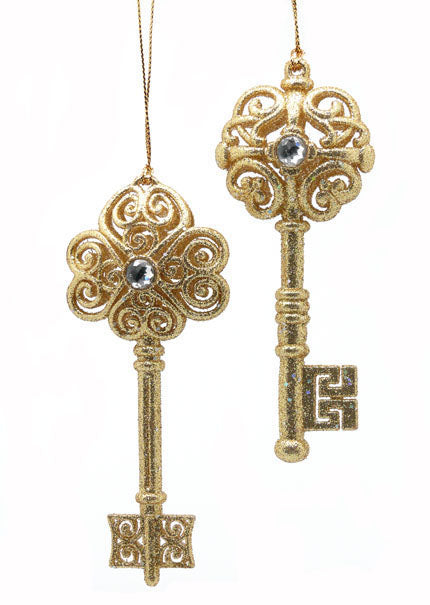 Gold Glittered Key Christmas Ornaments Decor Jamali Garden