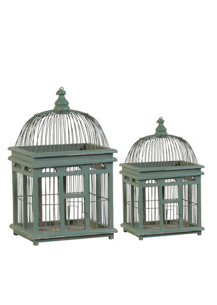 Antiqued Patina Green Wood Birdcages Decor Jamali Garden