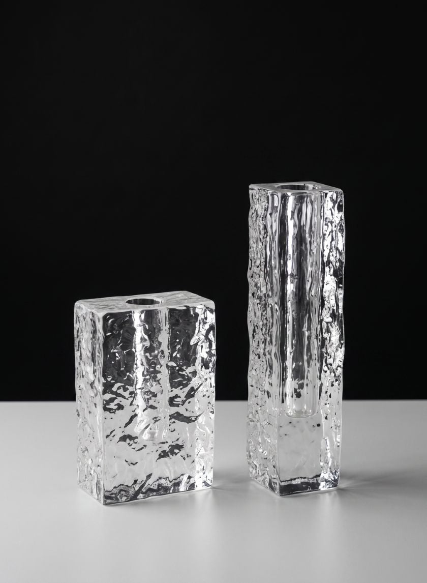 8in Tall Ice Block Deco Glass Vase
