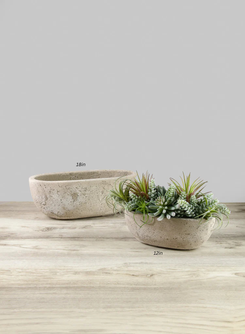 large oval indoor planter Yerevan Natural Cement Stone Oval Planters – Jamali Garden