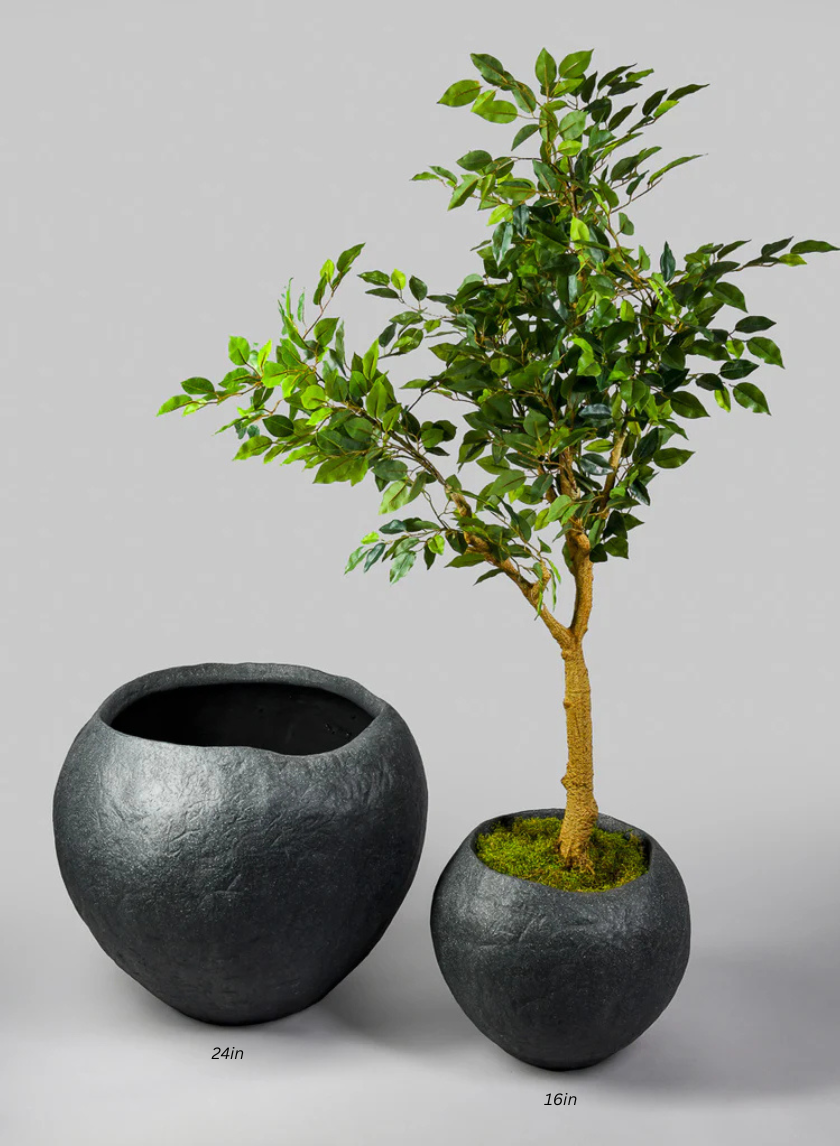 black stone plant pot Shirak Poly-Stone Rough Black Planter