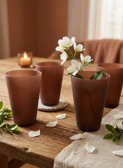 4in Tall Terracotta-Look Deep Brown Glass Vase, Set of 4 Decor Jamali Garden