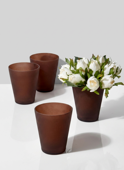 4in Tall Terracotta-Look Deep Brown Glass Vase, Set of 4 Decor Jamali Garden