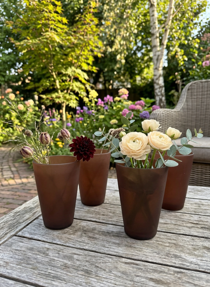 4in Tall Terracotta-Look Deep Brown Glass Vase, Set of 4 Decor Jamali Garden
