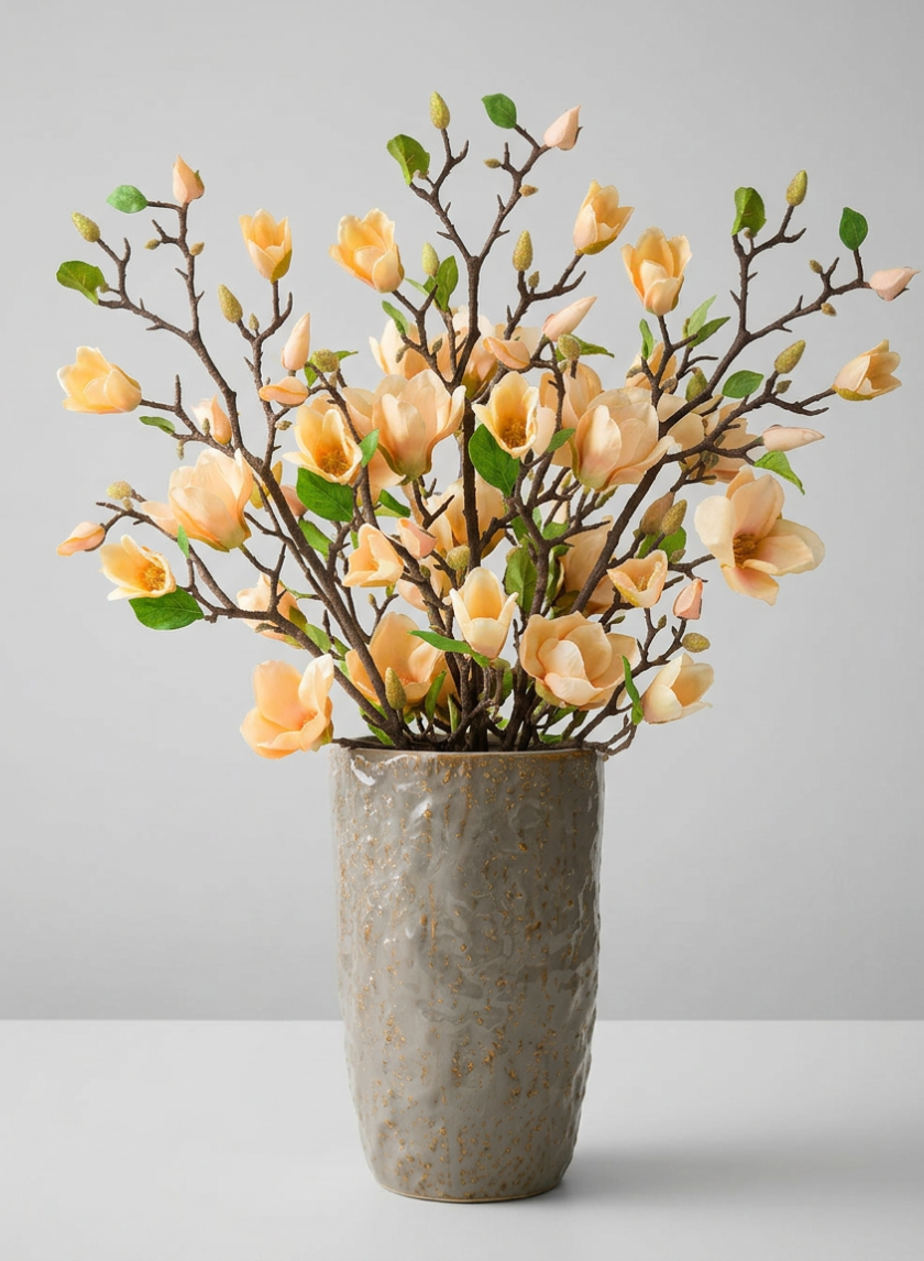 42in Long Peach Magnolia Blossom Branch, Case of 12 Decor Jamali Garden
