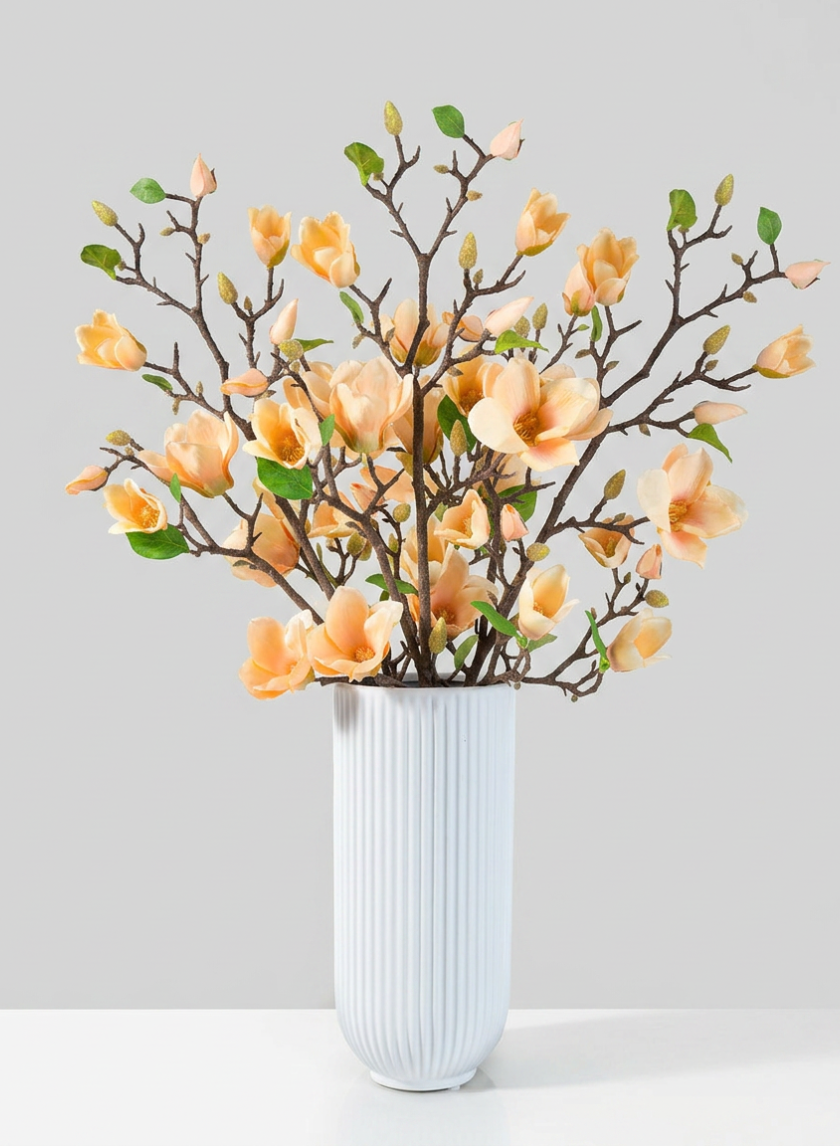 42in Long Peach Magnolia Blossom Branch, Case of 12 Decor Jamali Garden