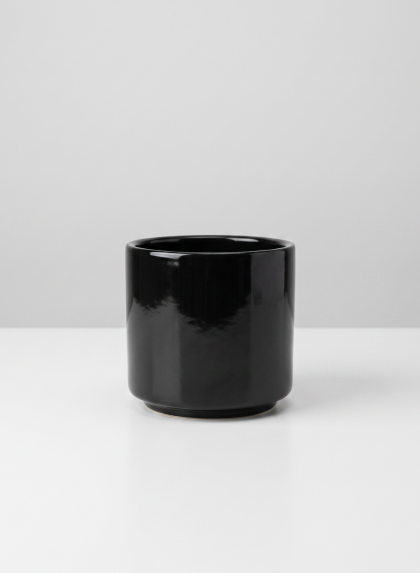 A 3.5-inch tall Florist Choice matte black cylinder from a set of 6 is centered on a white surface with a light gray background.