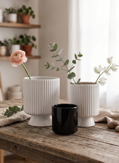 3.5in Tall Florist Choice Gloss Black Ceramic Cylinder, Set of 6 Decor Jamali Garden