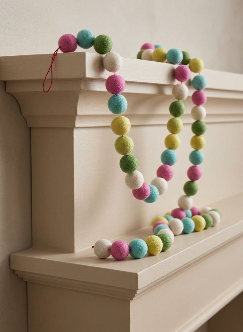 5ft Long Pastel Felt Ball Garland Decor Jamali Garden