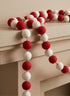 5ft Long Red & White Felt Ball Garland Decor Jamali Garden