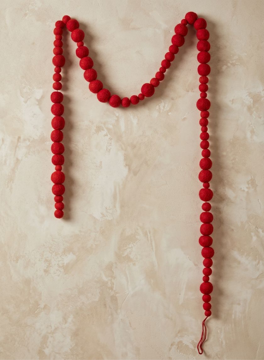 58in Long Red Felt Step Ball Garland Decor Jamali Garden