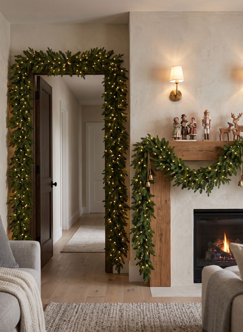 6ft Long Warm White Pre-Lit Pine Garland (200 Lights) Decor Jamali Garden