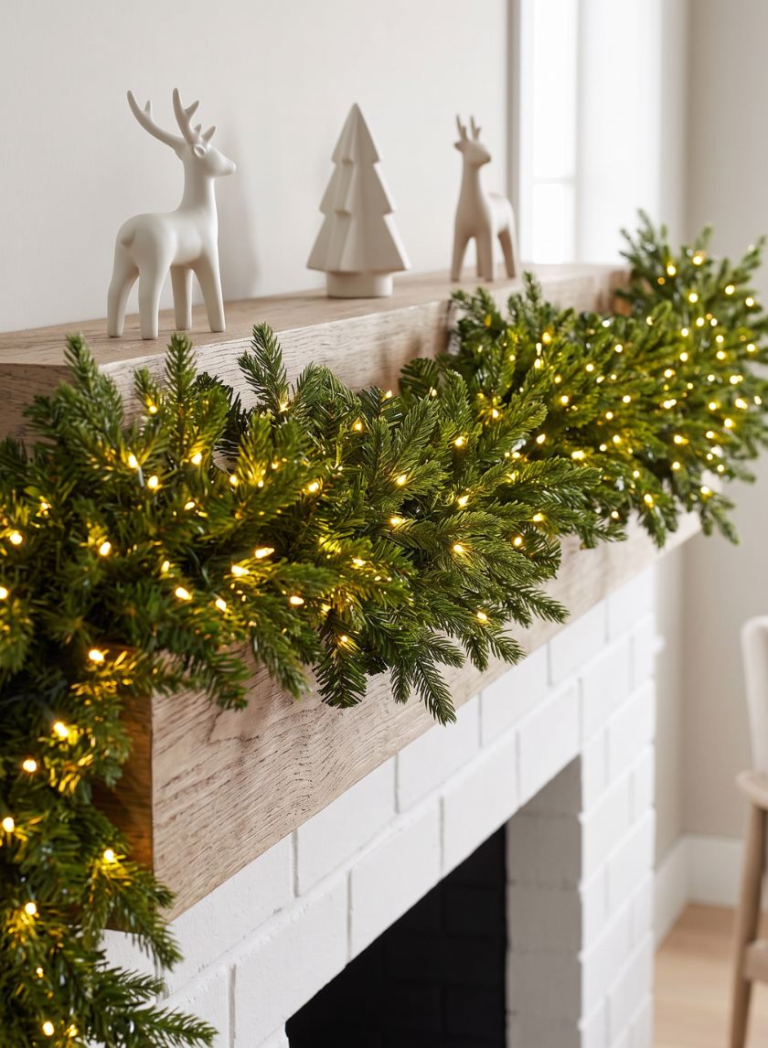 6ft Long Warm White Pre-Lit Pine Garland (200 Lights) Decor Jamali Garden