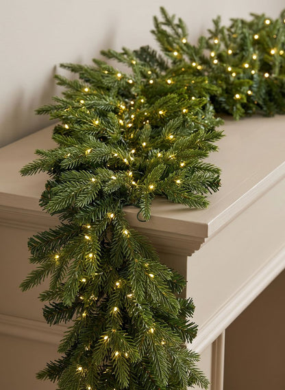 6ft Long Warm White Pre-Lit Pine Garland (200 Lights) Decor Jamali Garden