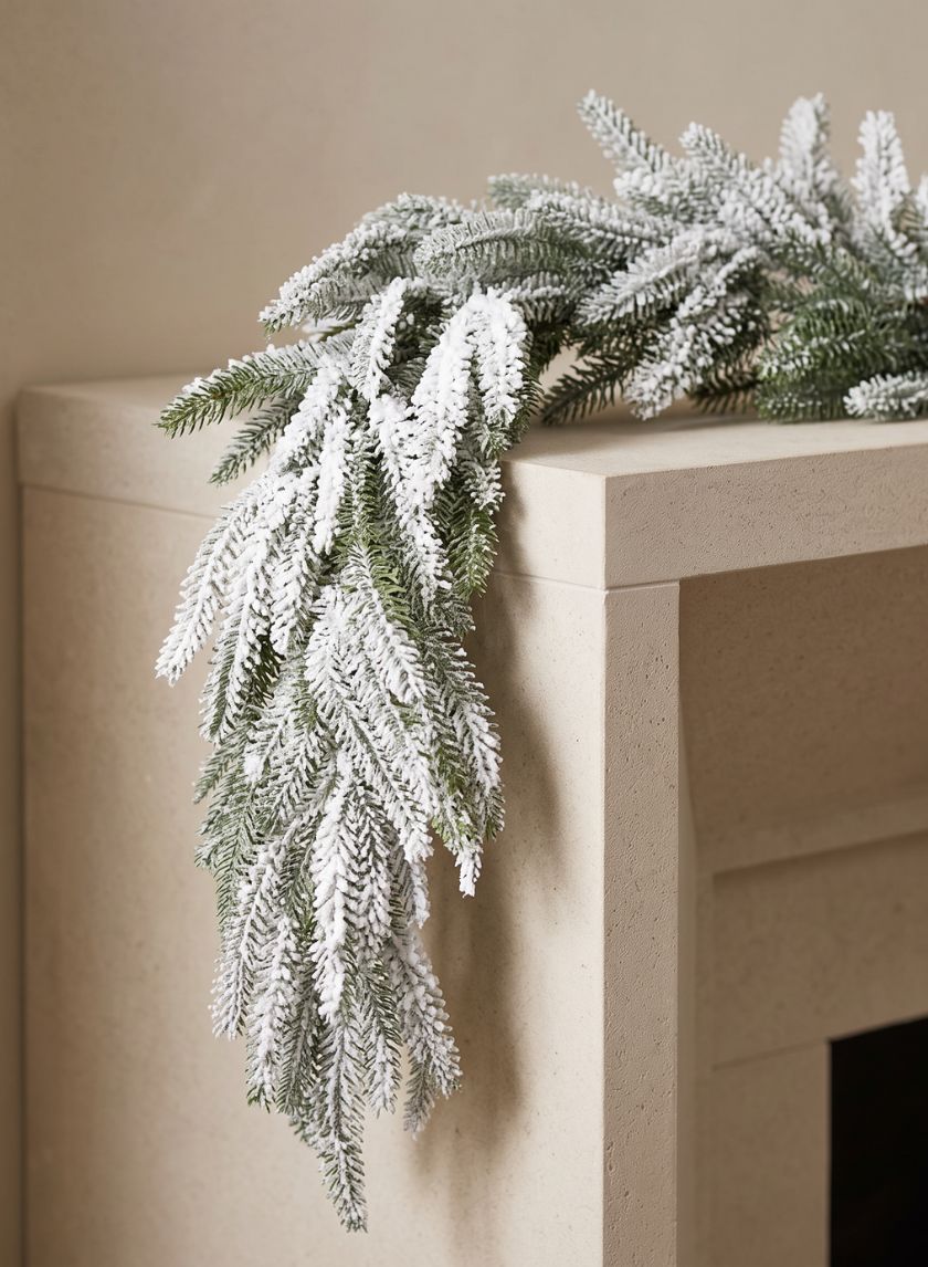 72in Long Fresh Snow Look Pine Garland Decor Jamali Garden