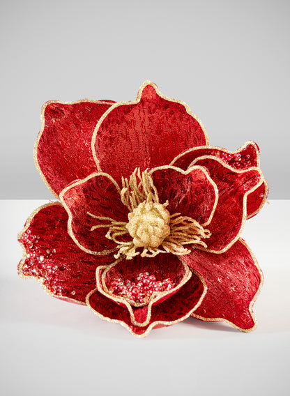 6in Long Red Magnolia Flower with Clip, Case of 12 Decor Jamali Garden