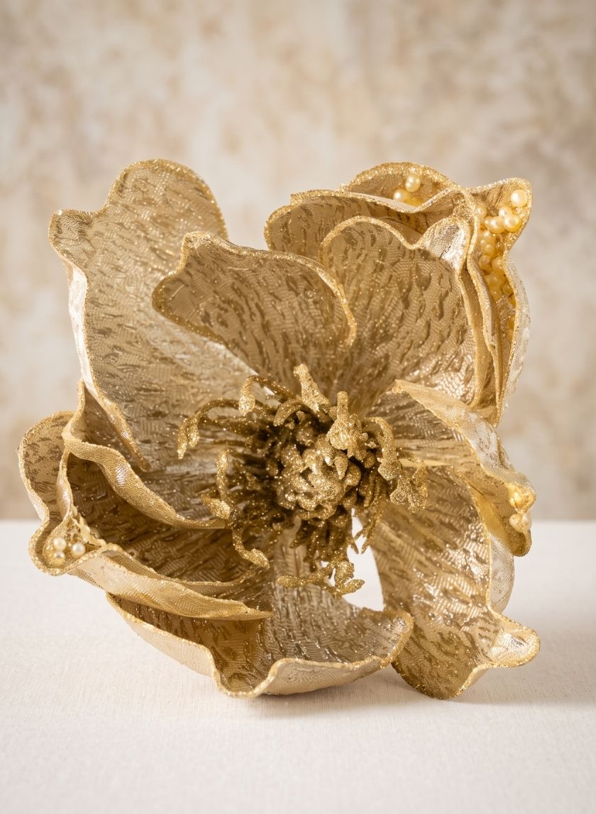 7in Long Champ Magnolia Flower with Clip, Case of 12 Decor Jamali Garden