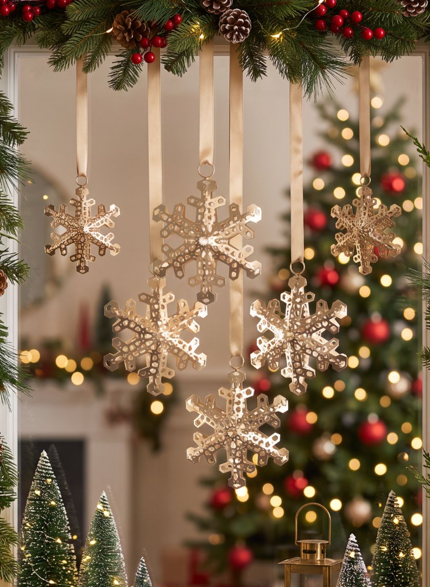 6in Wide Gold Snowflake Metal Ornament, Set of 4 Decor Jamali Garden