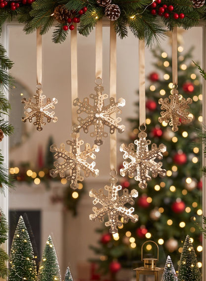 6in Wide Gold Snowflake Metal Ornament, Set of 4 Decor Jamali Garden