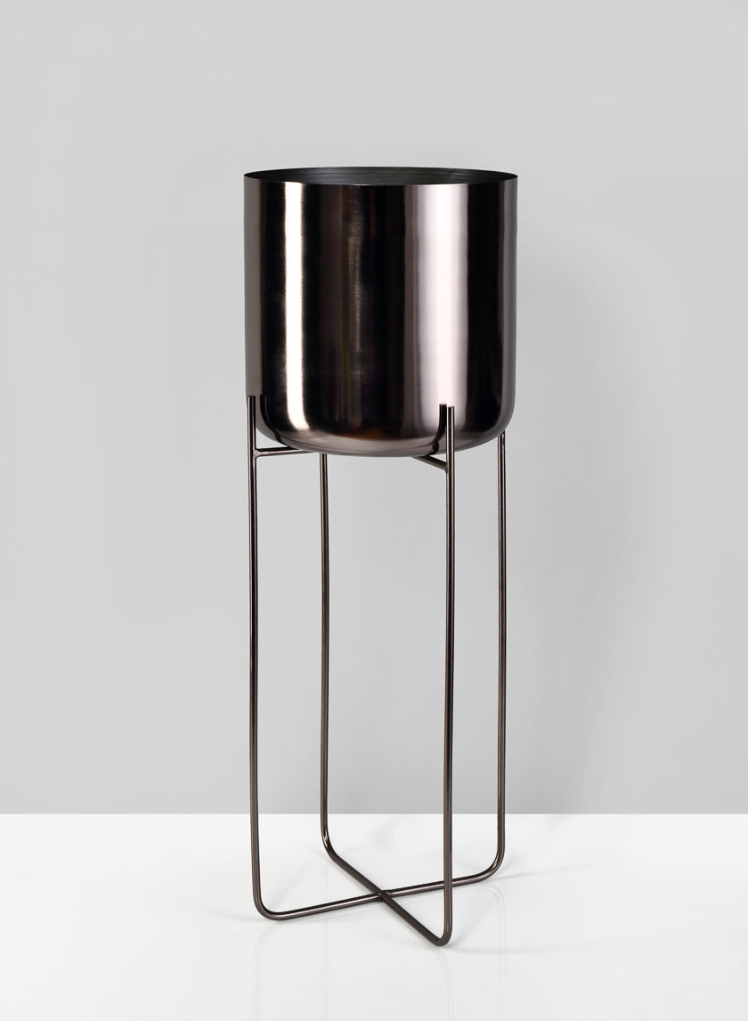 stainless steel indoor plant pots Black Nickel Soho Planters With Stand – Jamali Garden