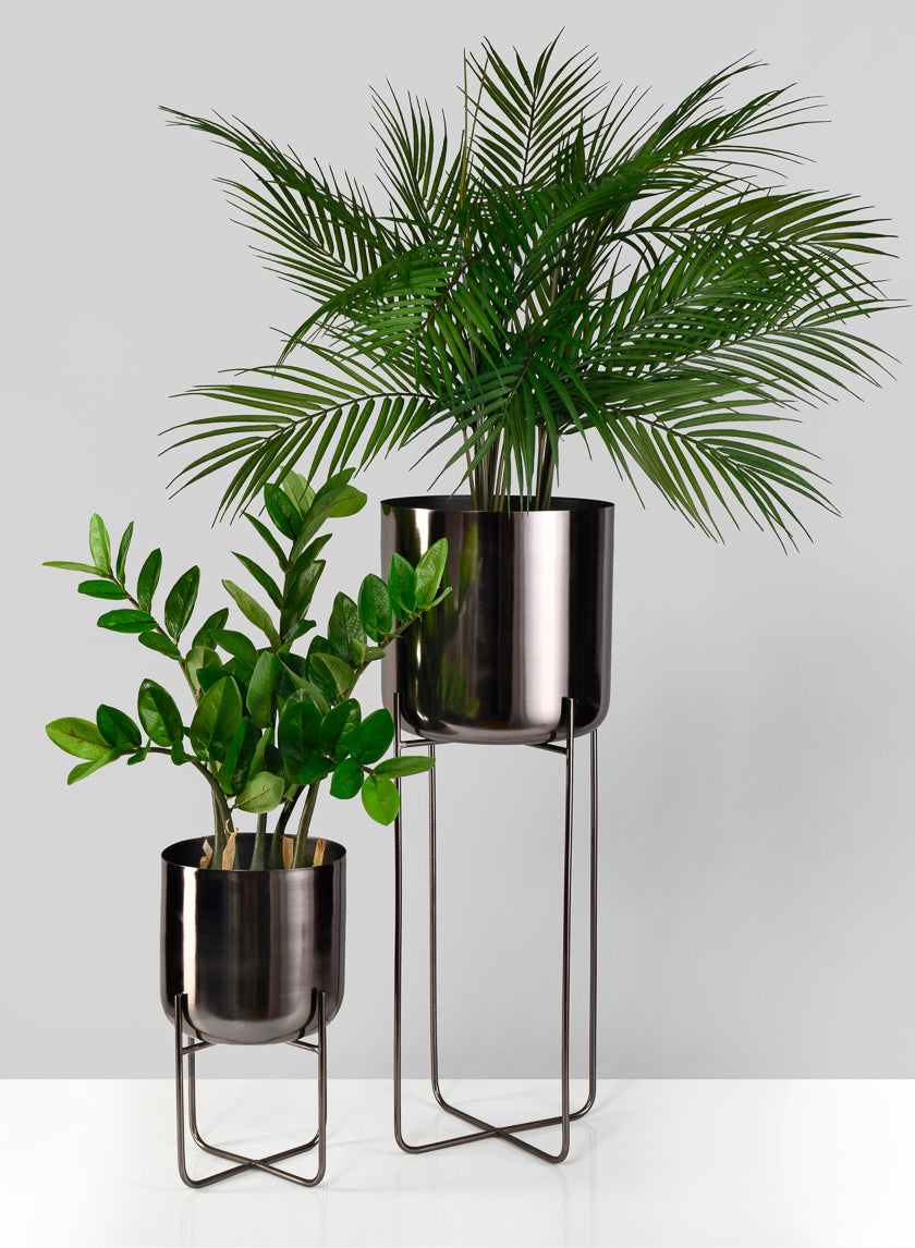 stainless steel indoor plant pots Black Nickel Soho Planters With Stand – Jamali Garden