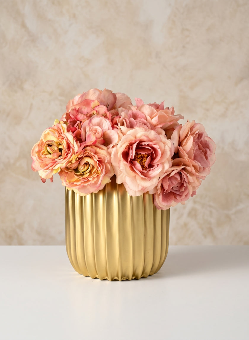 7in Tall Pleated Gold Metal Vase Decor Jamali Garden
