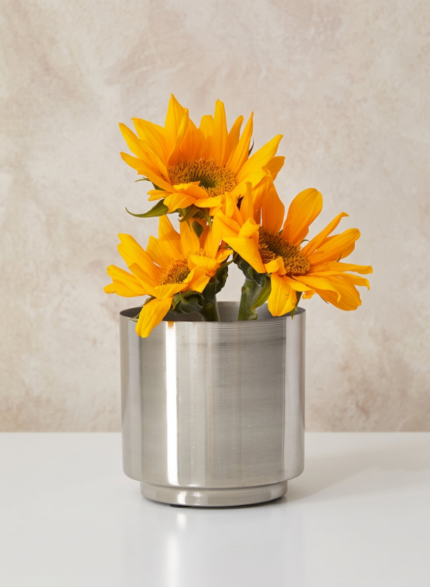 4in Tall Silver Steel Vase Decor Jamali Garden