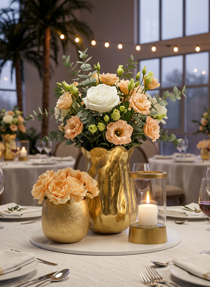 Gold &amp; Glass Candle Hurricane Decor Jamali Garden
