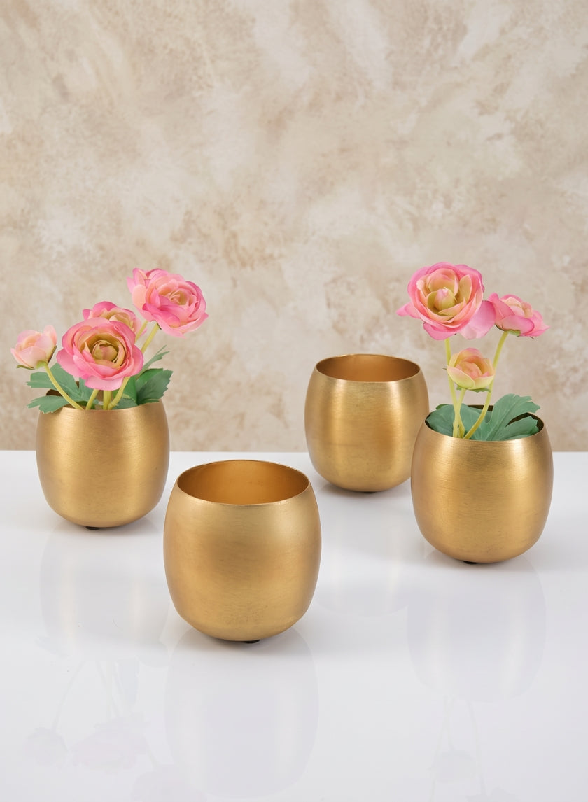 3.5in Wide Shanti Mini Gold Steel Bowls, Set of 4 Decor Jamali Garden