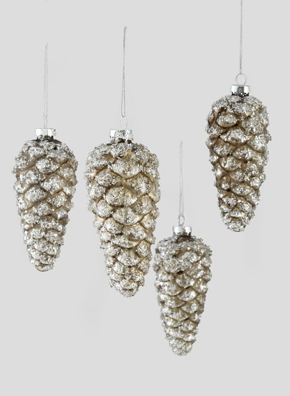 5.5in Long Iced Glass Pine Cone Ornament, Set of 4 Decor Jamali Garden