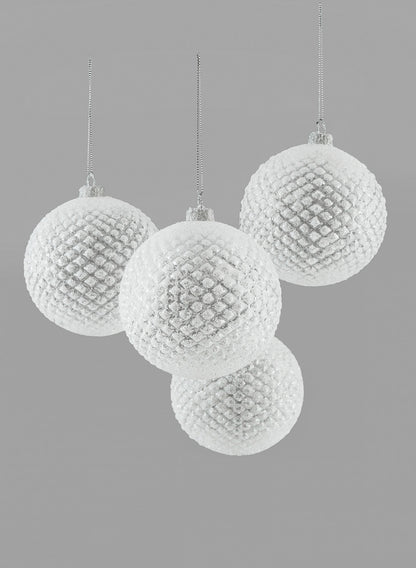 4in Round Iced Glitter Glass Ornament Ball, Set of 4 Decor Jamali Garden