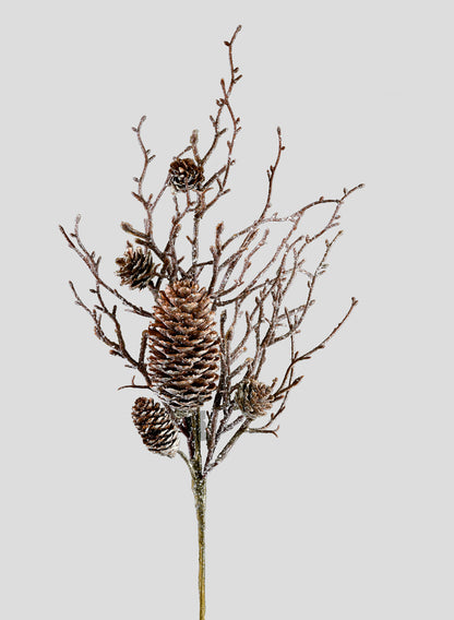 16in Long Iced Twig Pick with Pine Cones, Case of 12 Decor Jamali Garden