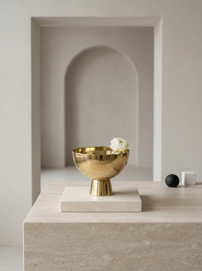 Le Mans Gold Finish Pedestal Stainless Steel Bowl Decor Jamali Garden