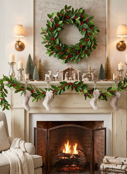 72in Long Holly Berry Garland Decor Jamali Garden