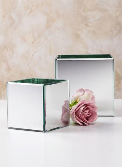 Beveled Edge Mirror Cube Glass Vases Decor Jamali Garden
