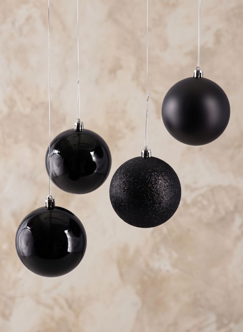 3in Round Black Shiny / Matte / Glitter Plastic Balls (80mm), Set of 16 Decor Jamali Garden