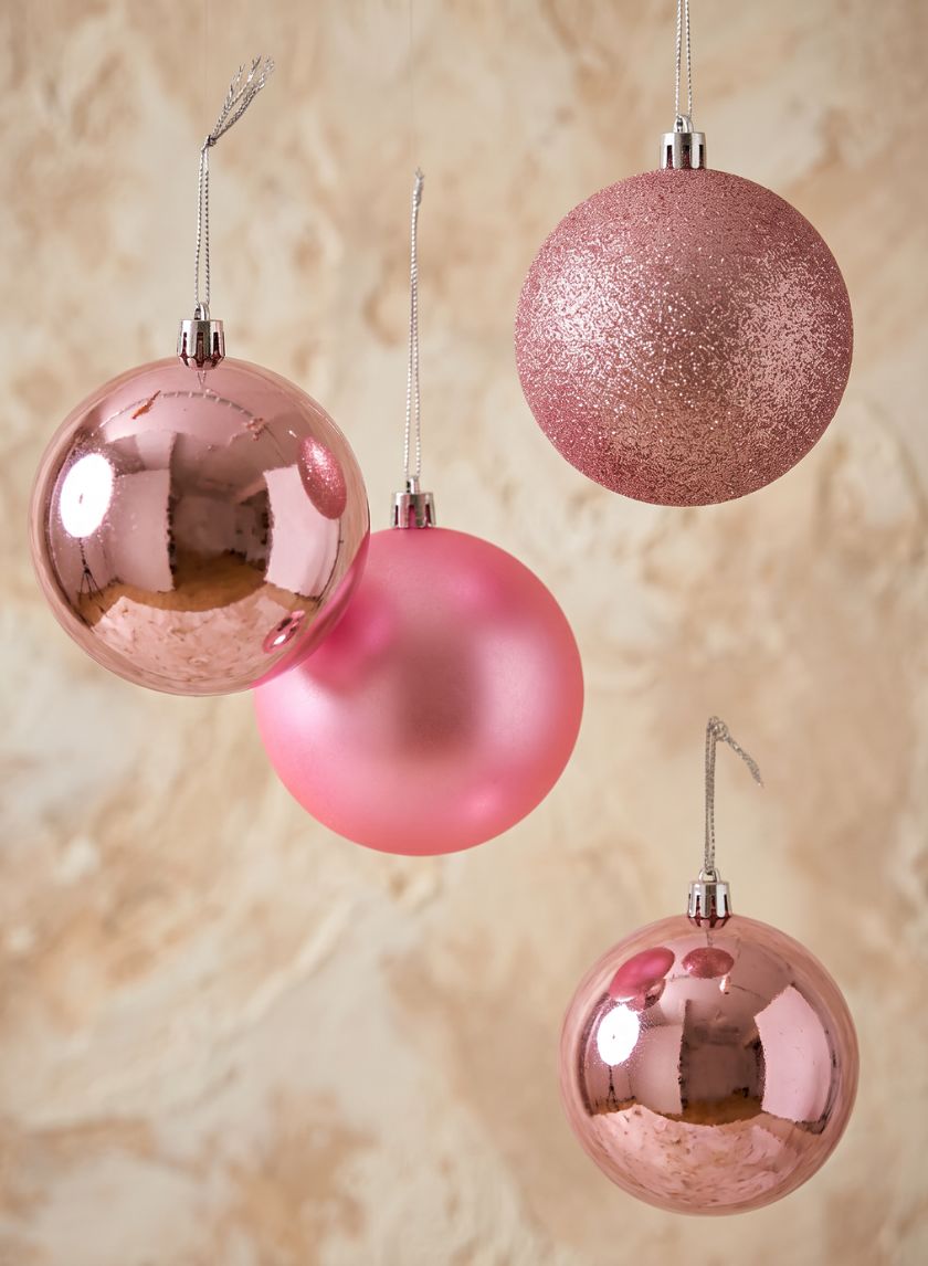 3in Round Pink Shiny / Matte / Glitter Plastic Ball (80mm), Set of 16 Decor Jamali Garden
