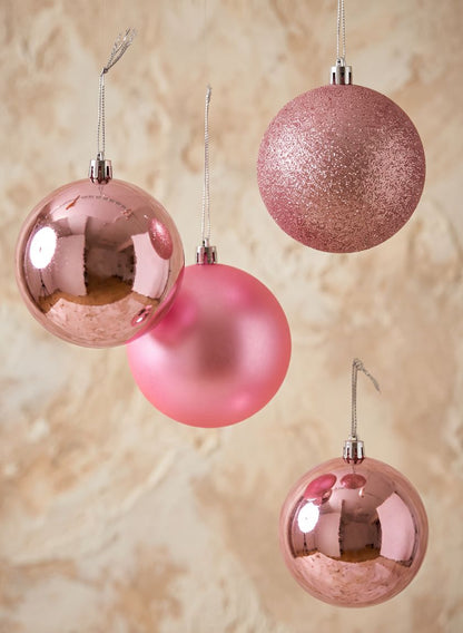 3in Round Pink Shiny / Matte / Glitter Plastic Ball (80mm), Set of 16 Decor Jamali Garden