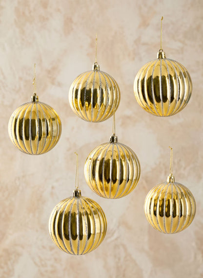 3in Round Gold Hand-Painted Plastic Pumpkin Balls (80mm), Set of 6 Decor Jamali Garden