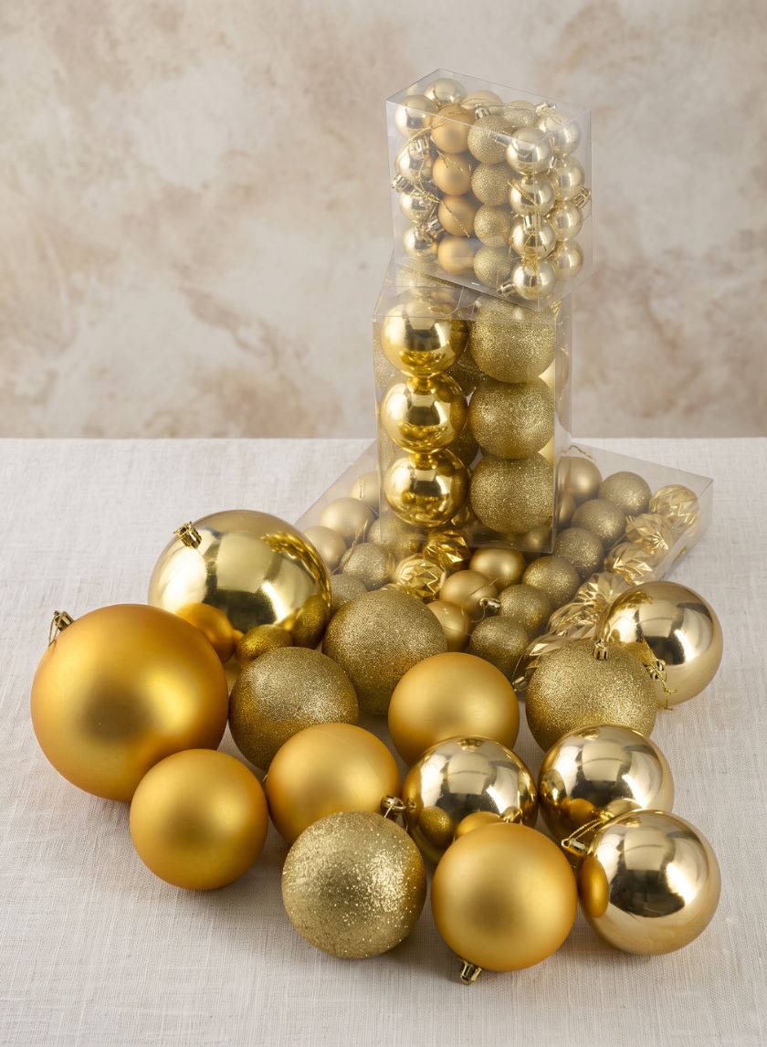 Gold Shiny / Matte / Glitter Plastic Balls, Set of 94 Decor Jamali Garden