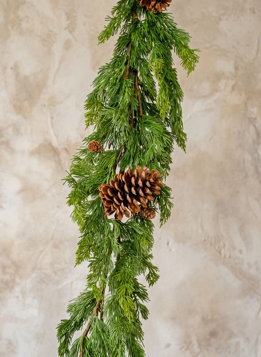 62in Long Single Cypress Garland with Pine Cones Decor Jamali Garden