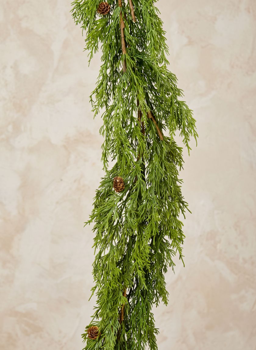 70in Long Cypress Garland with Mini Pine Cones Decor Jamali Garden