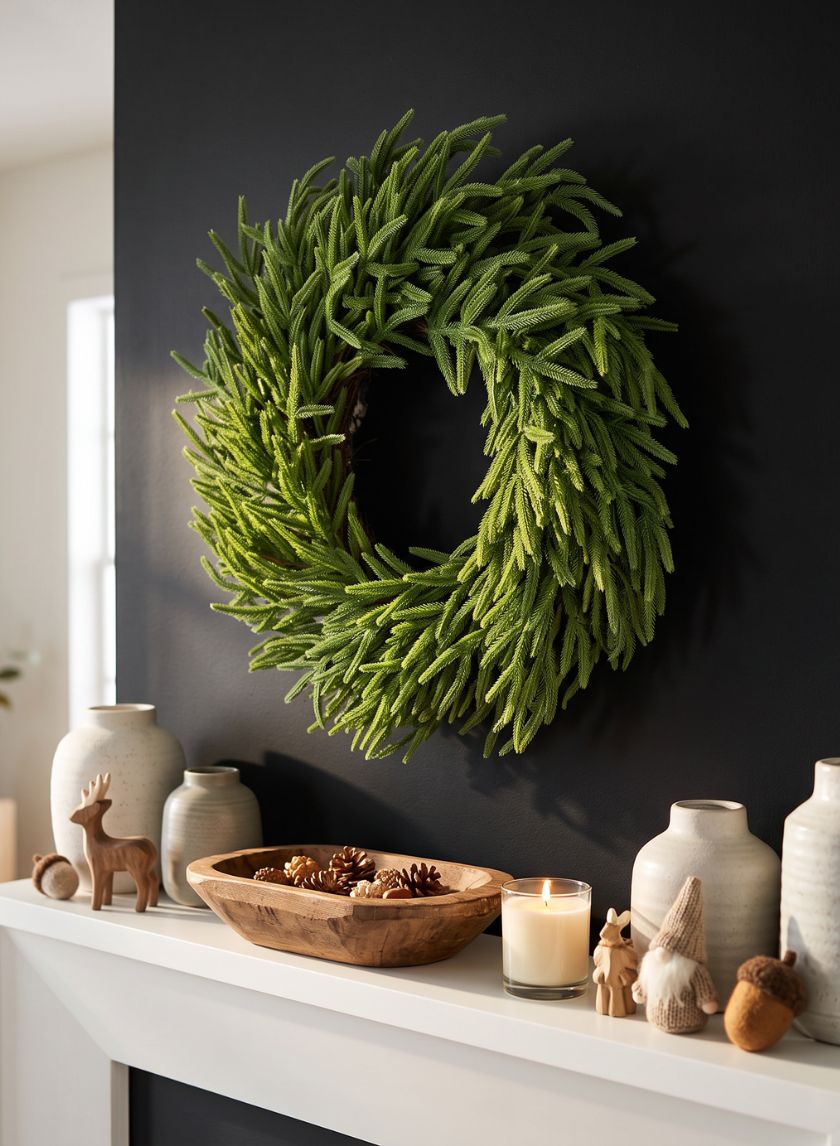 26in Wide Real Touch Tasmanian Cedar Pine Wreath Decor Jamali Garden