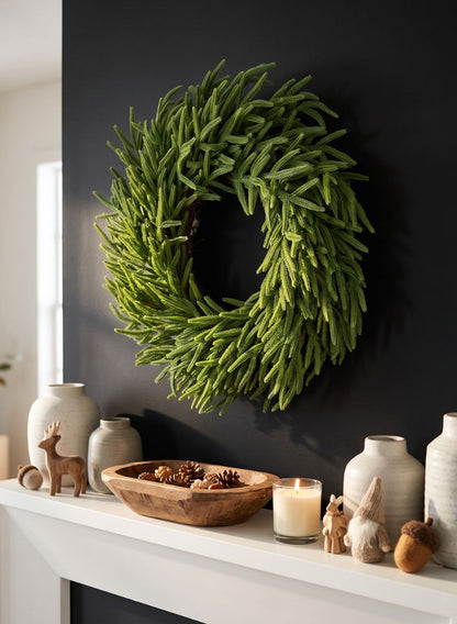 26in Wide Real Touch Tasmanian Cedar Pine Wreath Decor Jamali Garden