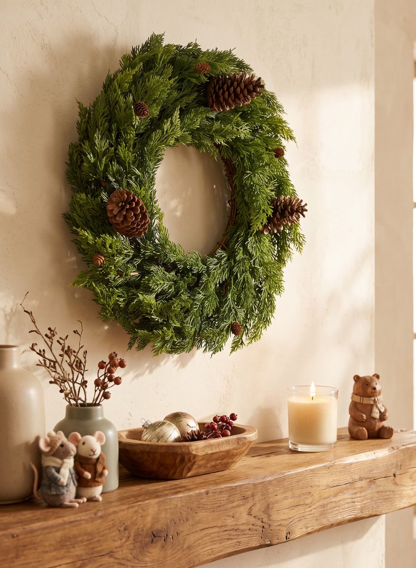 24in Wide Green Cypress Wreath With Pine Cones Decor Jamali Garden