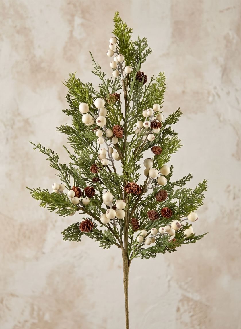 32in Long Real Touch Pine Pick With White Berries, Bundle of 6 Decor Jamali Garden