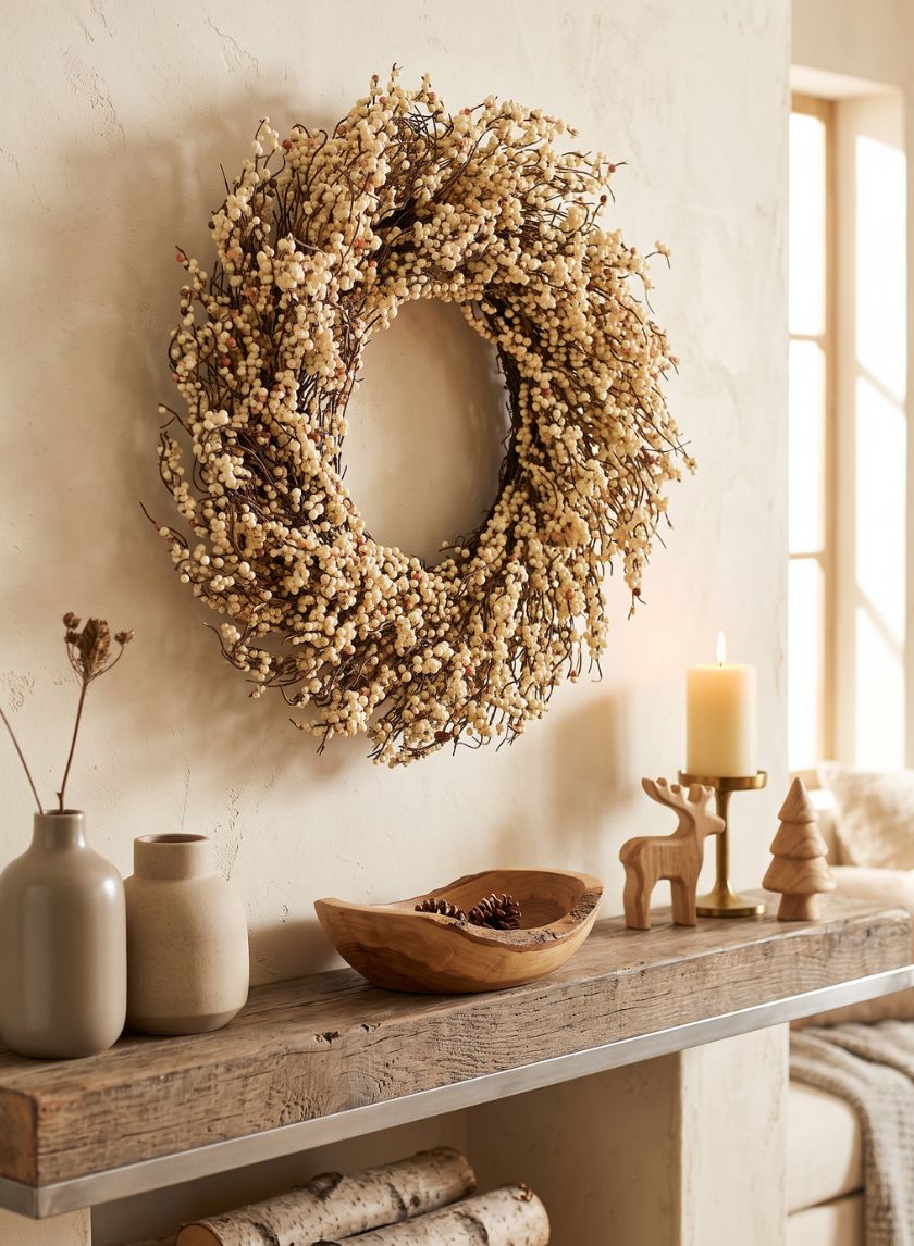 28in Wide White Berry Wreath Decor Jamali Garden