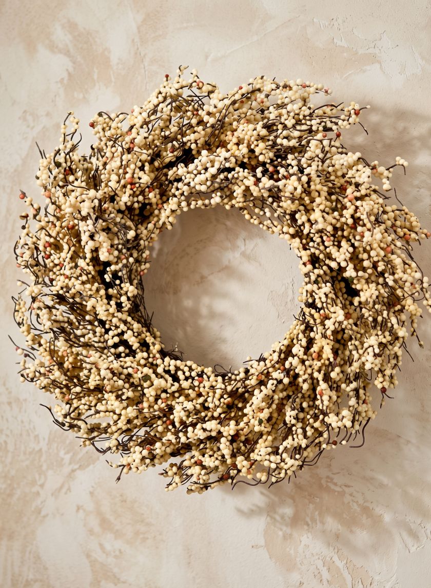 28in Wide White Berry Wreath Decor Jamali Garden