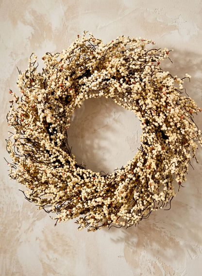 28in Wide White Berry Wreath Decor Jamali Garden