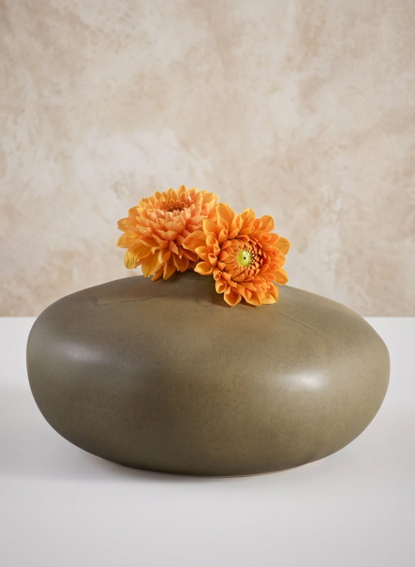 7in Wide Atelier Nature Tan Short Ceramic Vase Decor Jamali Garden